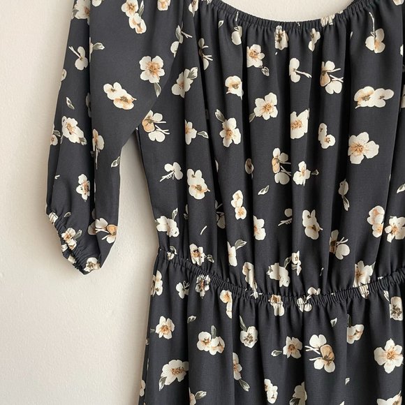 Soprano / Black & Cream Floral Off The Shoulder Midi Dress - Picture 3 of 8